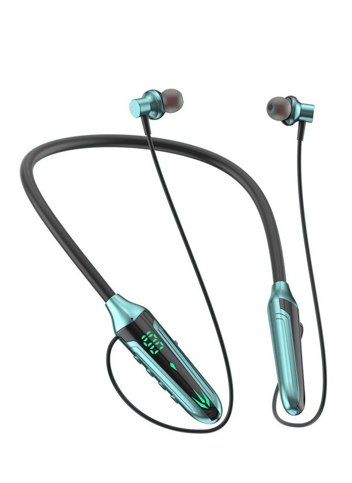 Generic New neck-mounted digital display gaming wireless Bluetooth headset with long battery life in-ear wireless sports Bluetooth headset (green)  - Image 1