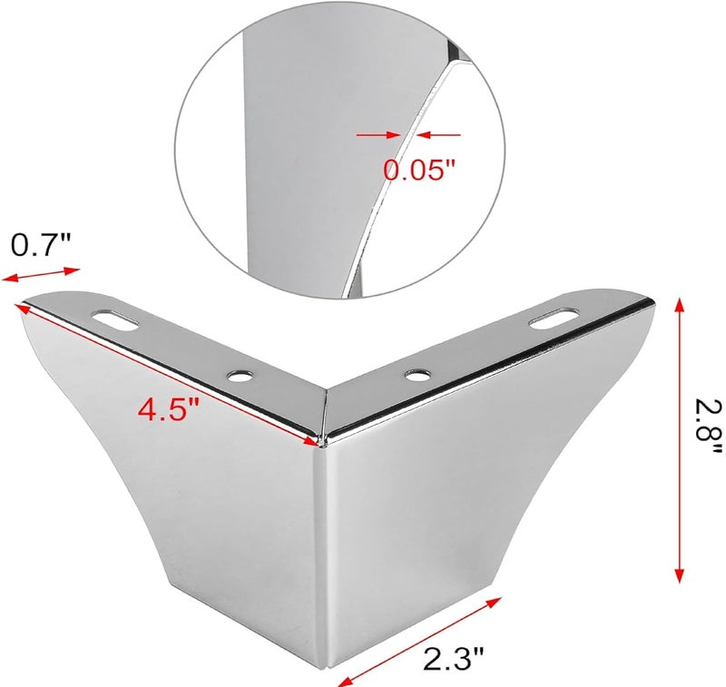 QZibeva 3 inch Furniture Legs Chrome Silver Metal Sofa Legs Universal Couch Legs Bed Risers Replacement Dresser Legs for Futon Ottoman Love Seat Pack 4 Pcs with Mounting Screws - Image 3