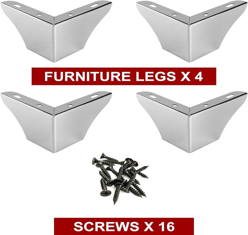 QZibeva 3 inch Furniture Legs Chrome Silver Metal Sofa Legs Universal Couch Legs Bed Risers Replacement Dresser Legs for Futon Ottoman Love Seat Pack 4 Pcs with Mounting Screws - Image 2