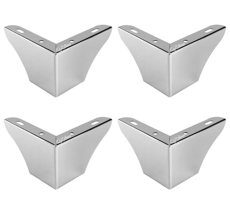 QZibeva 3 inch Furniture Legs Chrome Silver Metal Sofa Legs Universal Couch Legs Bed Risers Replacement Dresser Legs for Futon Ottoman Love Seat Pack 4 Pcs with Mounting Screws - Image 1