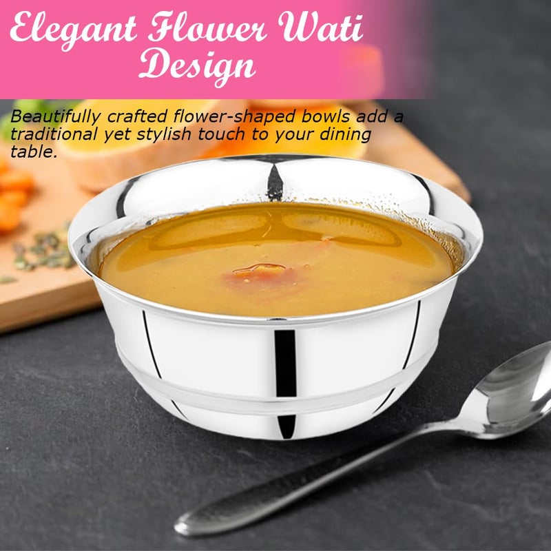 Ammantran Flower Wati- Stainless Steel Bowls | Multipurpose Serving Bowls for Daal, Raita, Gravy & Sweets | Durable & Elegant Kitchenware 200 ML, Set of 4 - Image 4