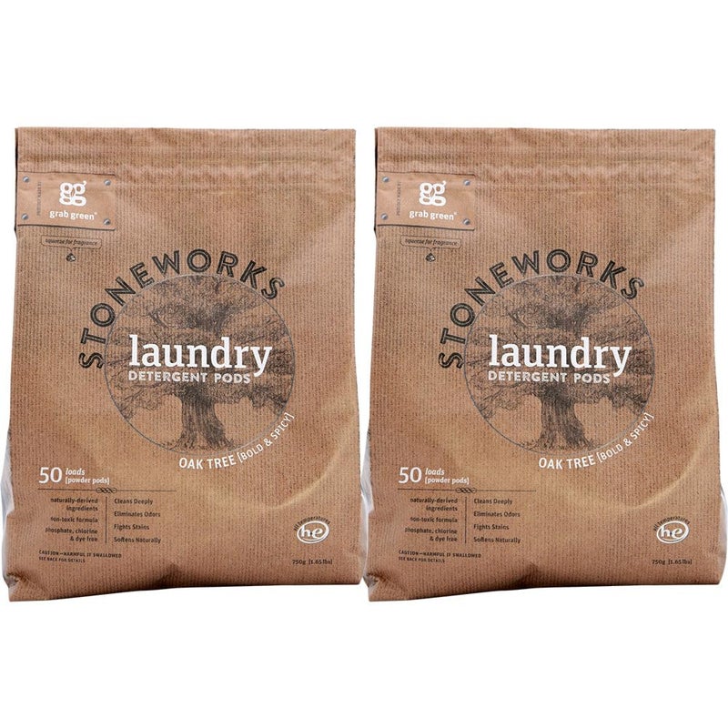 Grab Green Stoneworks Laundry Detergent Pods, 100 Count, Oak Tree Scent, Plant and Mineral Based, Cleans Deeply, Eliminates Odors, Fights Stains, Softens Naturally - Image 1