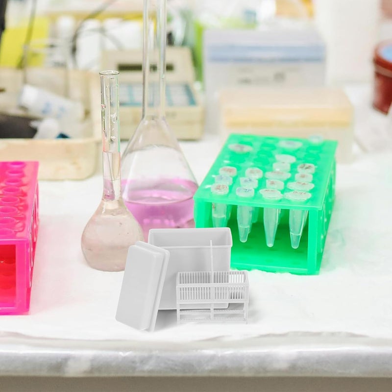 24pcs Plastic Microscope Slide Staining Jars and Slide Holder Rack Set with Sample Repair Box White Sturdy Lab Organizer for Research and Sample Storage - Image 4