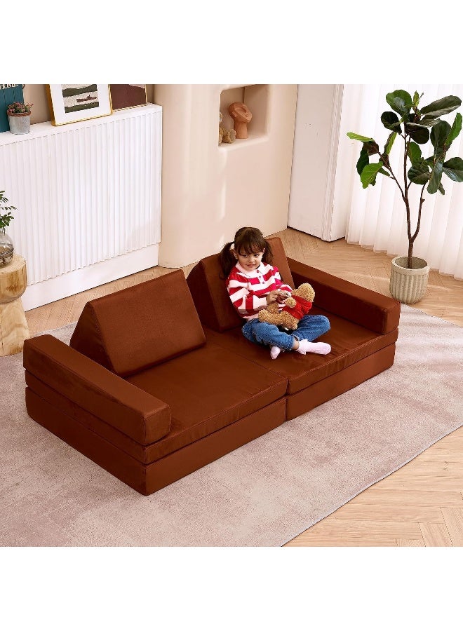 Jela Kids Extended Size Floor Sofa Couch 8PCS for Family - Modular Furniture for Adults, Playhouse Set for Toddlers Babies - Indoor Foam Play Couch - Image 1