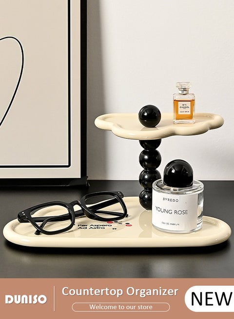 2-Tier Multifunction Countertop Organizer,Makeup Organizer for Cosmetics Perfume Vanity Skincare Organizer for Bedroom,Key storage Organizer For Entrance,Corner Bathroom Counter Organizer,Home decoration tray