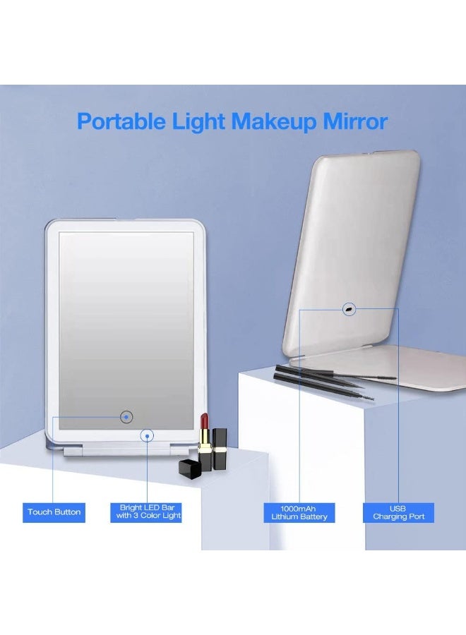 القابلة لإعادة الشحن مرآة المكياج السفر الغرور مع أضواء LED,مرآة تجميل المكياج المحمولة المضاءة,مرآة مكياج ملونة 3 مع مرآة مستحضرات التجميل القابلة للطي LED 360 درجة مع أضواء (أبيض) - Image 2