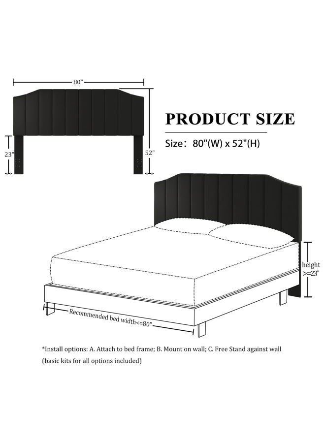 Furpopup King Size Headboard Only, Velvet Upholstered Headboard King/California King Size Wall Mount and Bed Frame Mount, Featuring High-Density Sponge Padding Easy Assembly Comfort Style-Black - Image 2