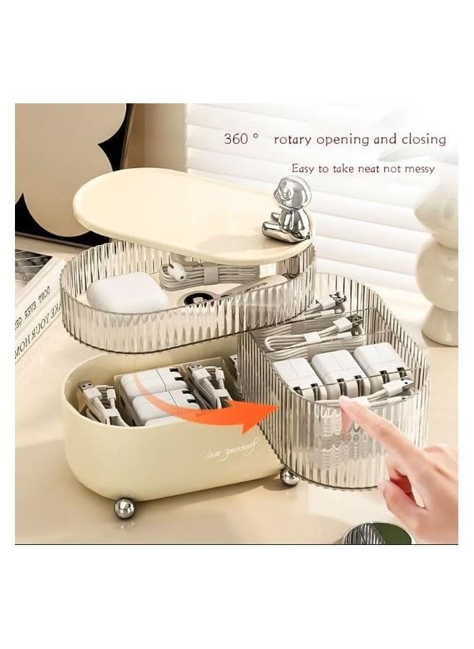 QSHOP - QSHOP 360 Degree Rotating Jewelry Accessories Organizer, Hair and Hair Ties Organizer Plastic Bathroom Container with Lid, Jewelry Organizer for Earrings, Rings, Necklaces - Image 1
