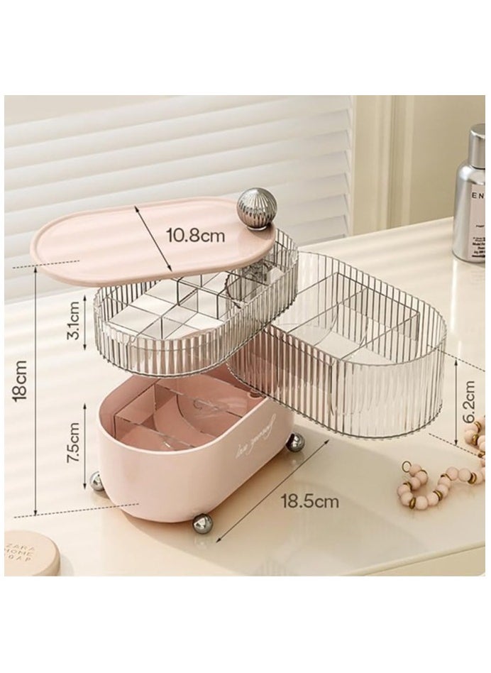 QSHOP - QSHOP 360 Degree Rotating Jewelry Accessories Organizer, Hair and Hair Ties Organizer Plastic Bathroom Container with Lid, Jewelry Organizer for Earrings, Rings, Necklaces - Image 1