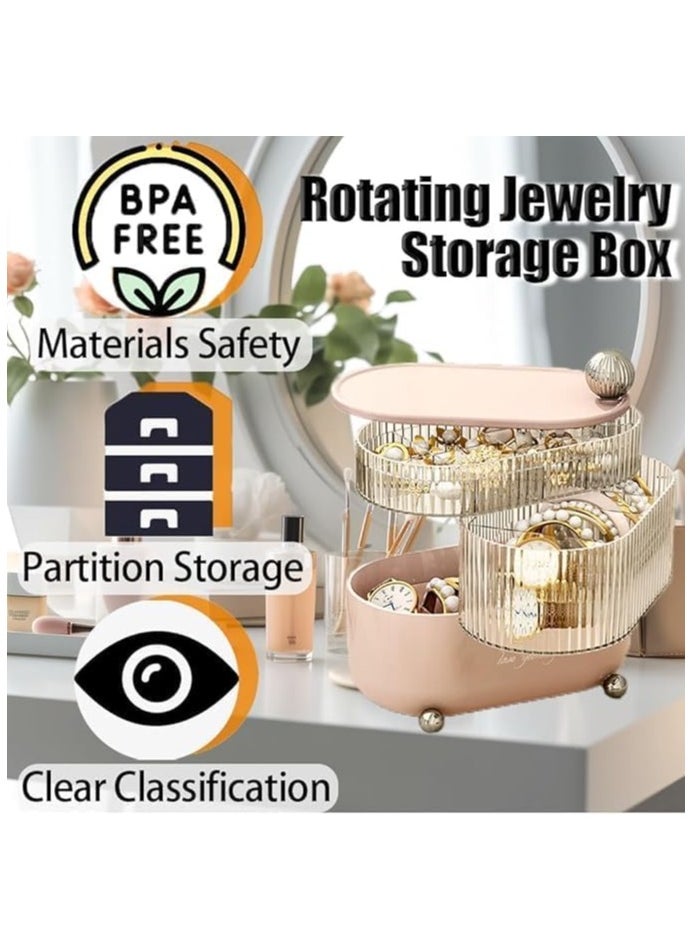 QSHOP - QSHOP 360 Degree Rotating Jewelry Accessories Organizer, Hair and Hair Ties Organizer Plastic Bathroom Container with Lid, Jewelry Organizer for Earrings, Rings, Necklaces - Image 1