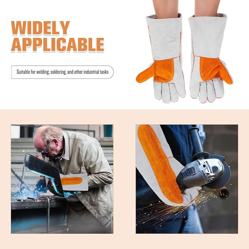 Heat Resistant Leather Welding Gloves Extended Wrist Protection Professional Outdoor Electrical Work - Image 4