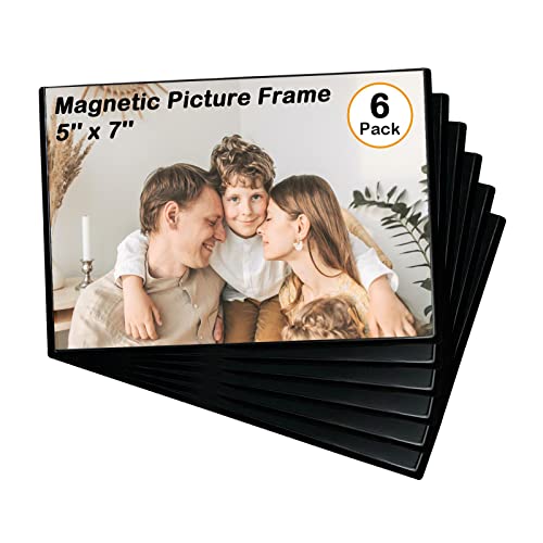 Mingting Magnetic Picture Frame, Holds 5X7 Inches Pictures, Reusable Black Magnet Fridge Photo Sleeves for Refrigerator, Locker,Office Cabinet (Black, 6) (6Pcs) - Image 1