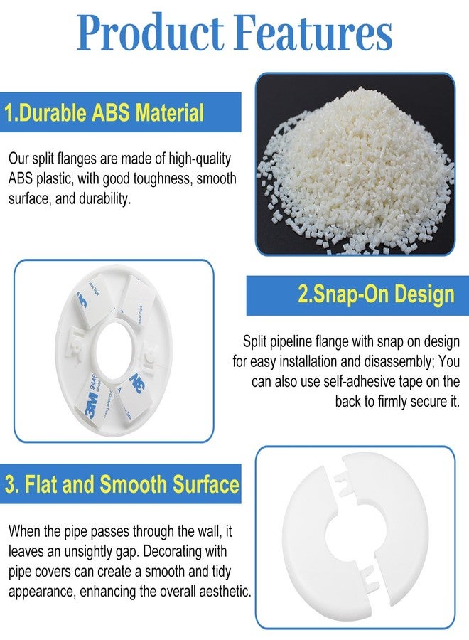 MroMax 2Pcs Wall Split Flange for 2.5"/64mm Diameter Pipe ABS Round Self-Adhesive Escutcheon Plates 5.1"/130mm OD Plumbing Cover Plate Cover for Water Pipe Faucet Wall Hole Decoration Accessories (White) - Image 4
