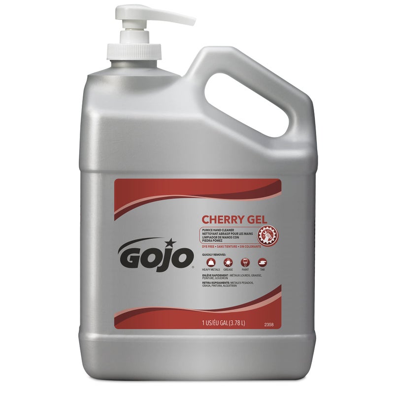 GOJO Cherry Gel Pumice Hand Cleaner Cherry Fragrance, 1 Gallon Hand Cleaner with Pumice in Pump Bottle (Pack of 1) - 2358-02 - Image 1