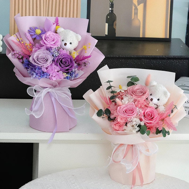Bluejw Handmade Everlasting Dried Flowers Bouquet – Natural Real Preserved Dried Plants Arrangement for Christmas, Valentine's Day & Birthday Decor - Image 4
