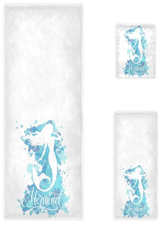 Naanle Beautiful Mermaid Silhouette Soft Luxury Set of 3 Towels, 1 Bath Towel+1 Hand Towel+1 Washcloth, Multipurpose for Bathroom, Hotel, Gym, Spa and Kitchen(White) - Image 2