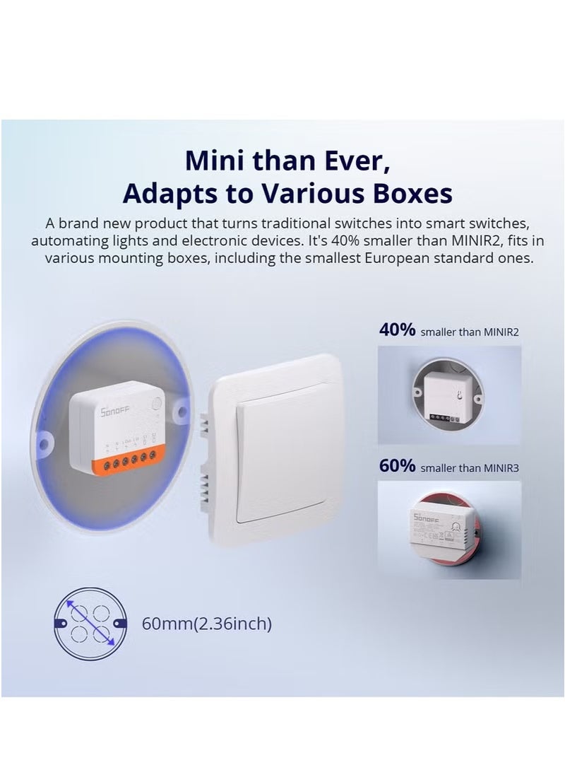 Mini R4 WiFi Switch Smart Switch Two-Way Switch Relay Disconnect Mode APP Control Mini Smart Switch Compatible with Alexa Google Home, 10A/2200W