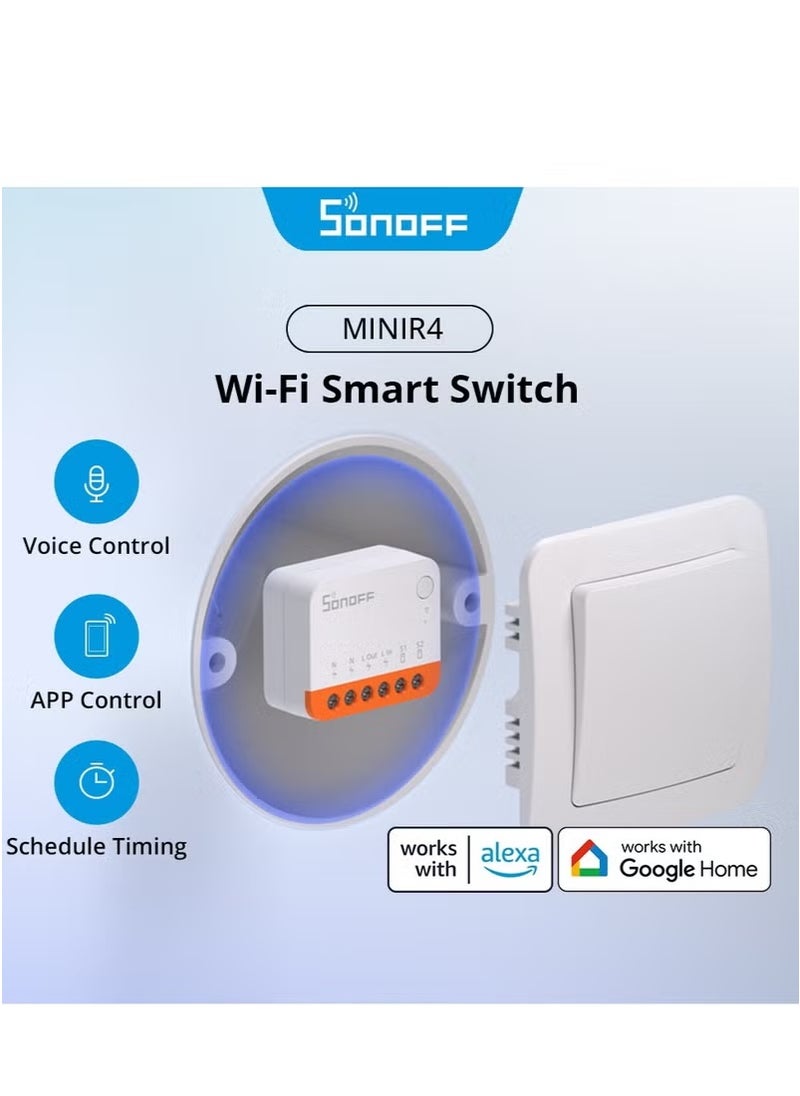 Mini R4 WiFi Switch Smart Switch Two-Way Switch Relay Disconnect Mode APP Control Mini Smart Switch Compatible with Alexa Google Home, 10A/2200W