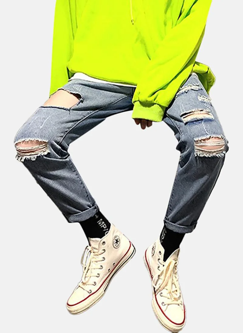 YUNIQEE Blue Solid Mid Rise Straight Fit Straight Jeans