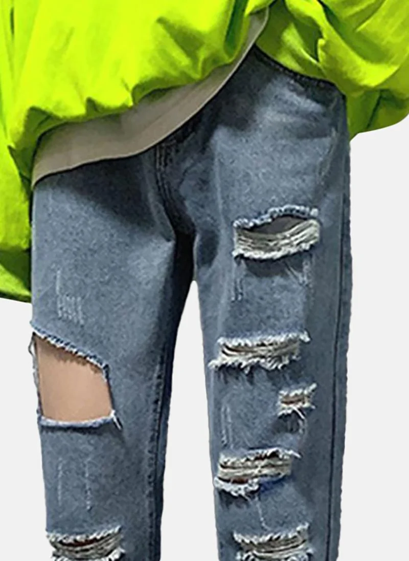 YUNIQEE Blue Solid Mid Rise Straight Fit Straight Jeans