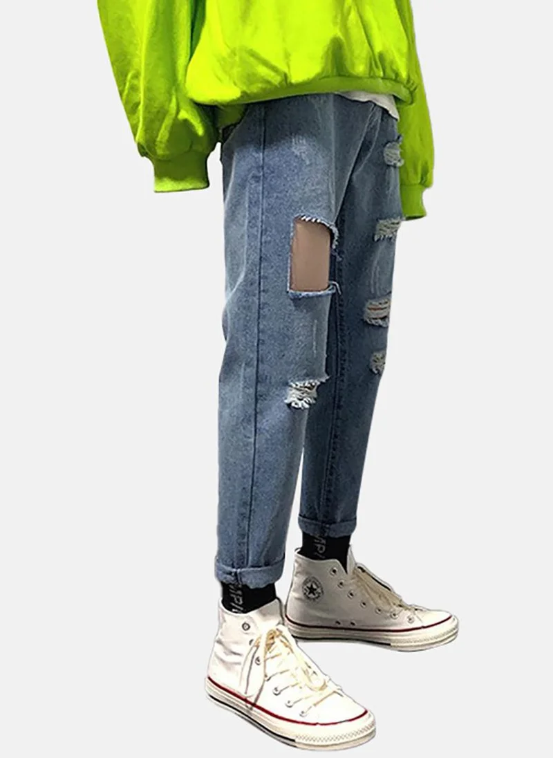 YUNIQEE Blue Solid Mid Rise Straight Fit Straight Jeans