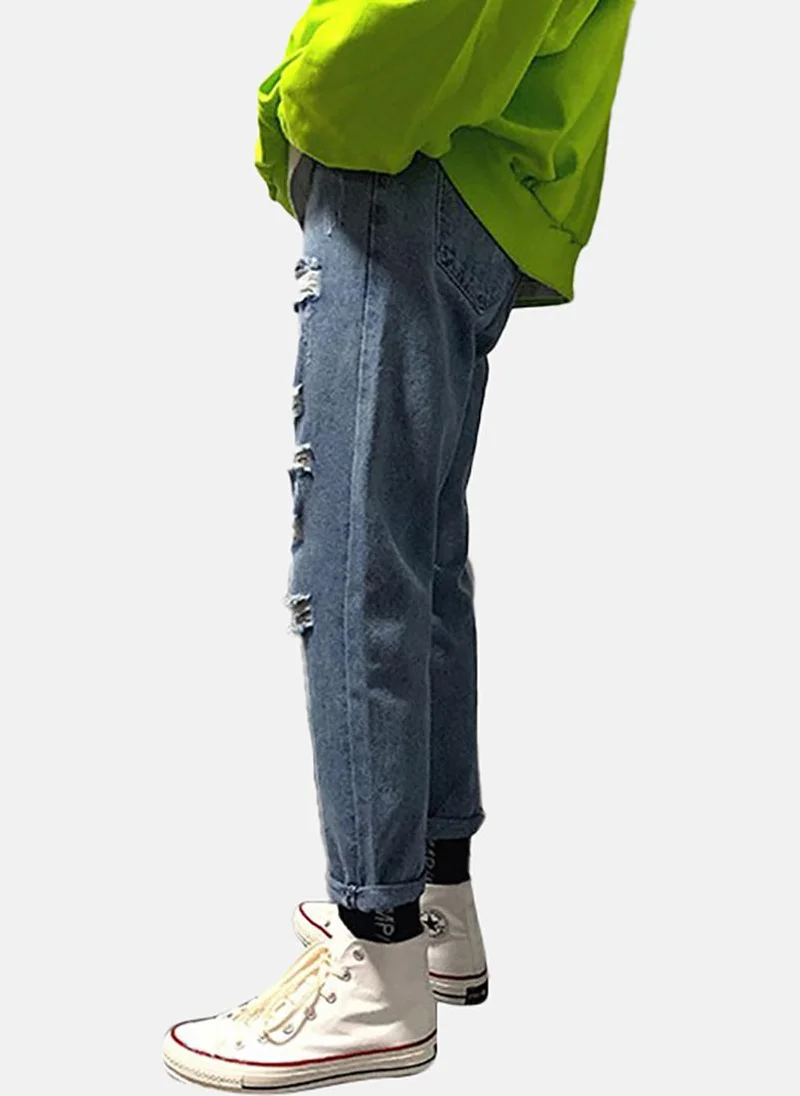 YUNIQEE Blue Solid Mid Rise Straight Fit Straight Jeans