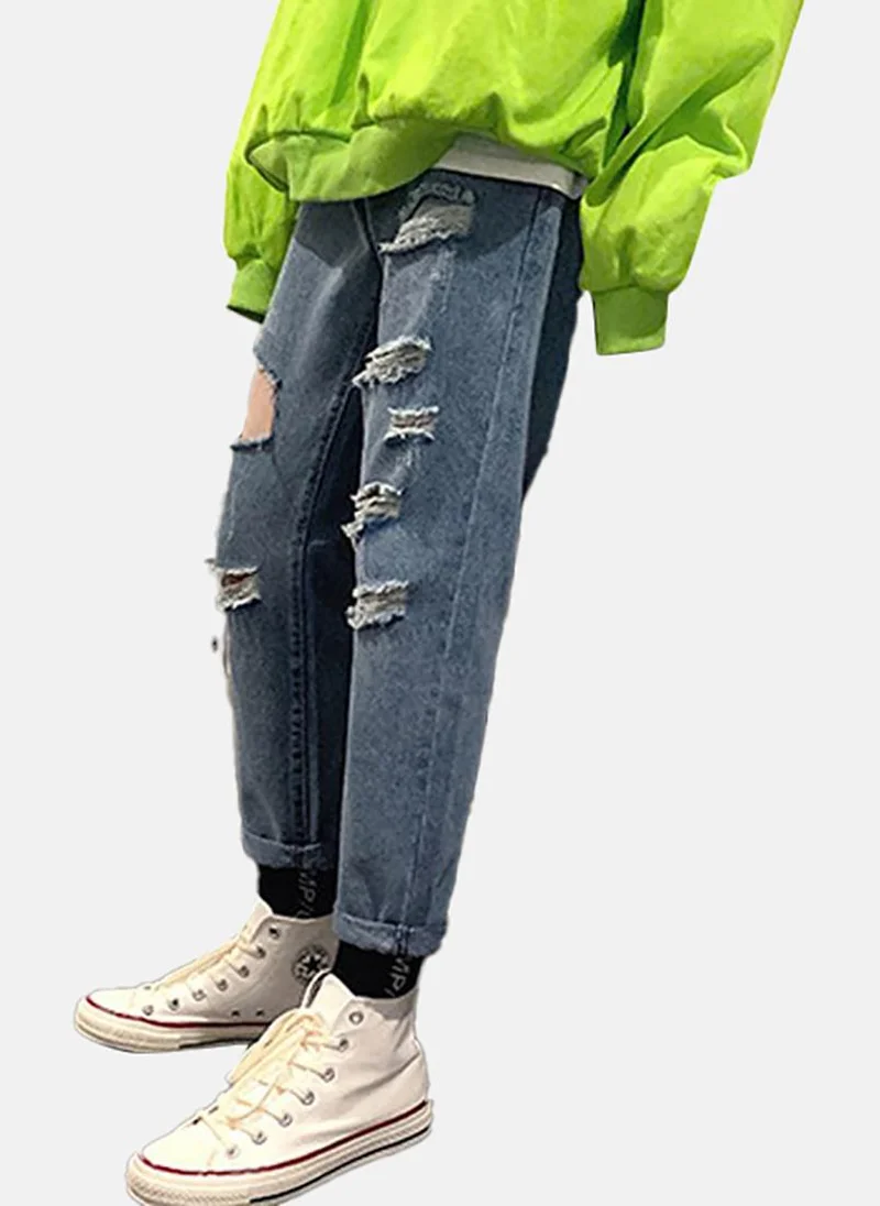 YUNIQEE Blue Solid Mid Rise Straight Fit Straight Jeans