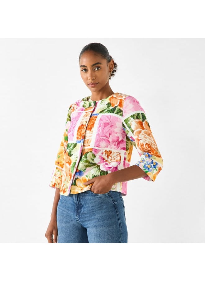 Iconic Iconic All-Over Floral Print Jacket with 3/4 Sleeves  - Image 1