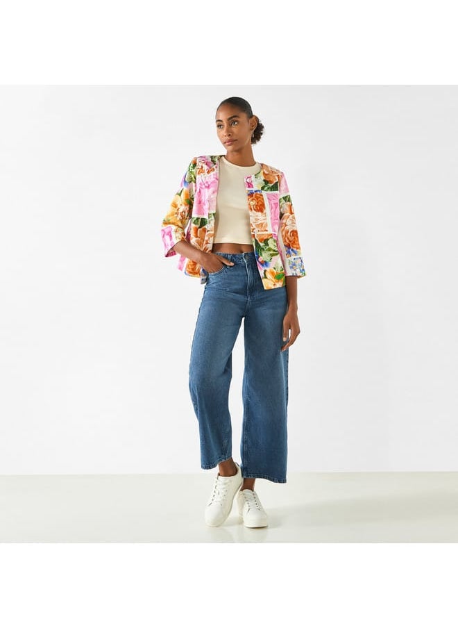 Iconic Iconic All-Over Floral Print Jacket with 3/4 Sleeves  - Image 2
