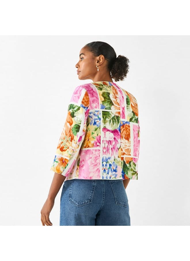 Iconic Iconic All-Over Floral Print Jacket with 3/4 Sleeves  - Image 3
