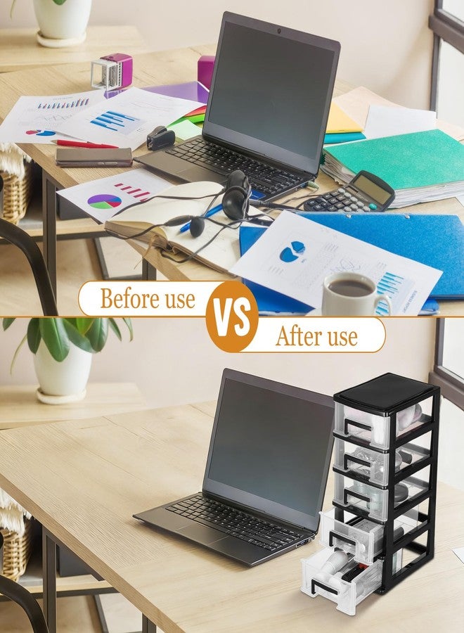 Baluue 5 Tier Plastic Storage Drawers, Desktop Organizer with Clear Drawers, Compact Desk Storage Cabinet for Office Supplies, Arts Crafts, Makeup and Dorm Room Organization, Black - Image 3