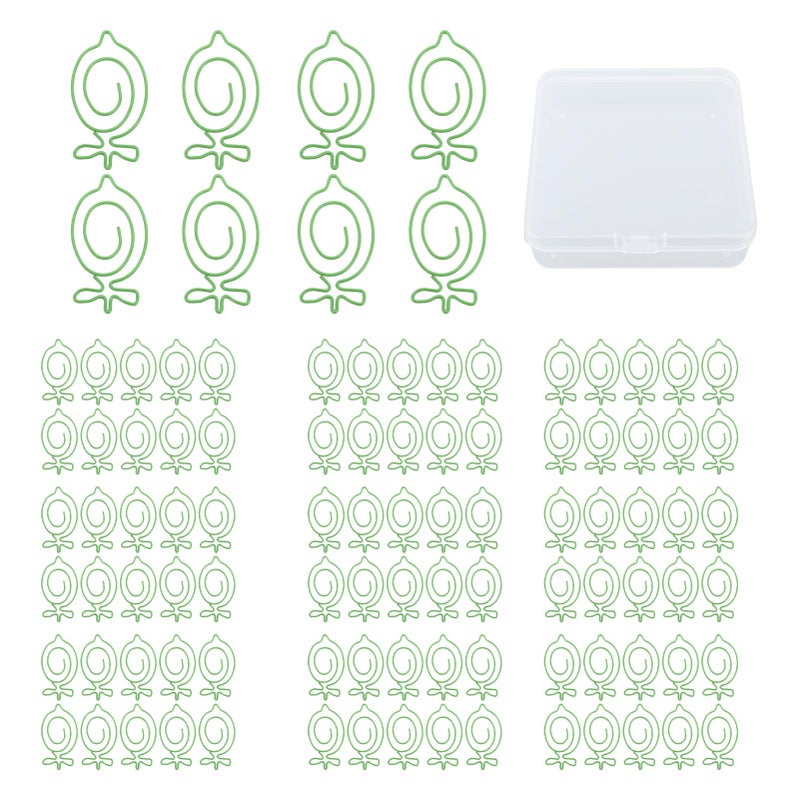 100Pcs Cute Paper Clips Lovely Fruit Design Exquisite Color Wide Application Kids Paper Clips for Office School Home Green Lemon - Image 1