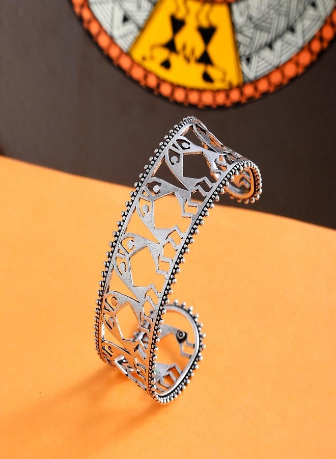 VOYLLA Warli Thumakda London Thumakda Cuff Cuffs Bracelets For Women|Enamel|Summer|Gift For Her|Oxidised| - Image 2