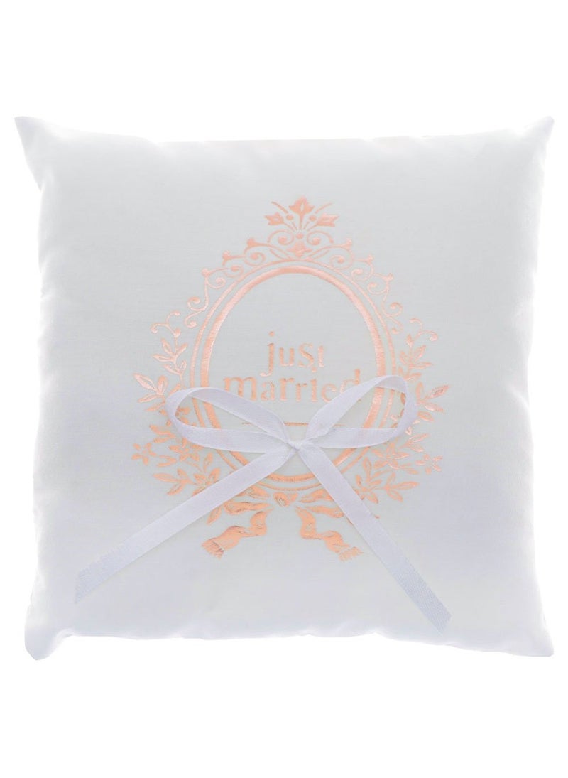 SANTEX Just Married Ring Pillow Rose Gold Polyester Cotton White 18cm - Image 1