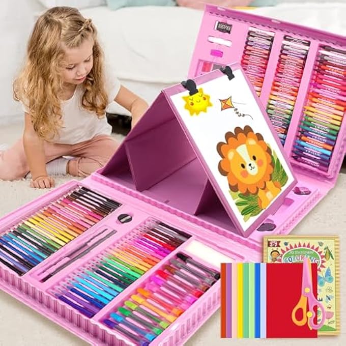 208-PIECE ART SUPPLIES SET FOR KIDS, TEENS & YOUNG ARTISTS – COMPLETE DRAWING KIT WITH TRIFOLD EASEL CASE, OIL PASTELS, CRAYONS, COLORED PENCILS, SCISSORS, COLORING BOOK & 40 ORIGAMI SHEETS - Image 2