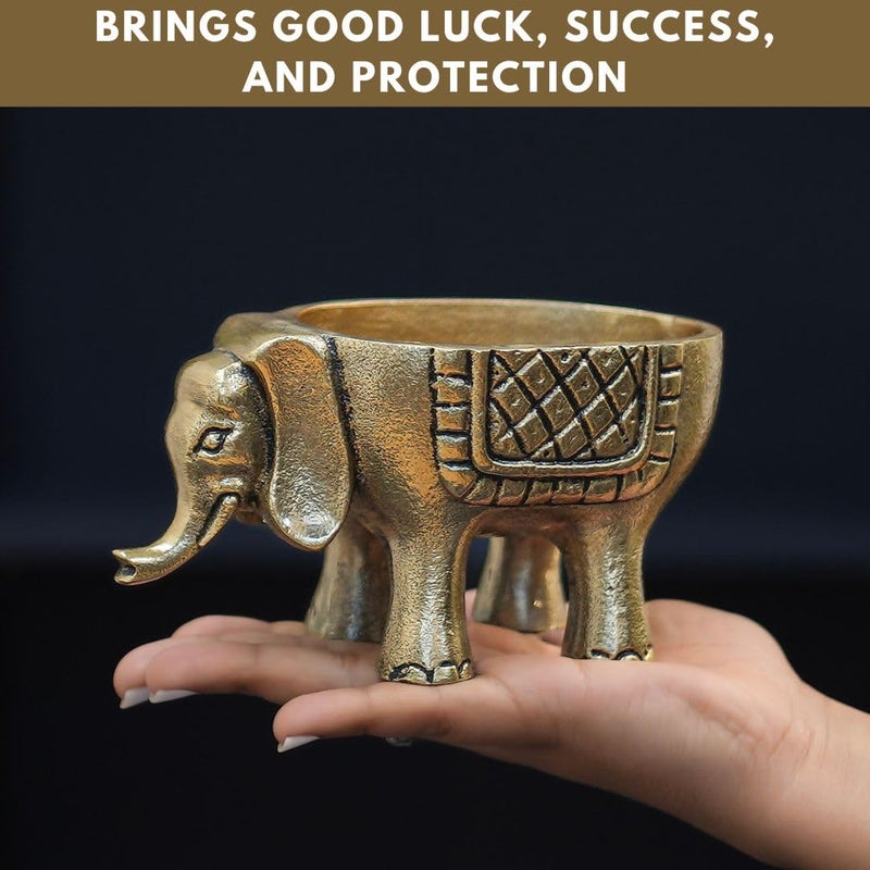 BEHOMA Aluminium Elephant for Good Luck | Statue for Tabletop Living Room Office | Candle Holder Gift Showpiece for Valentine's Day, Birthday (Candles/Plants Etc Not Included, Set of 2, Golden) - Image 3