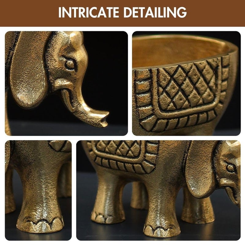 BEHOMA Aluminium Elephant for Good Luck | Statue for Tabletop Living Room Office | Candle Holder Gift Showpiece for Valentine's Day, Birthday (Candles/Plants Etc Not Included, Set of 2, Golden) - Image 5
