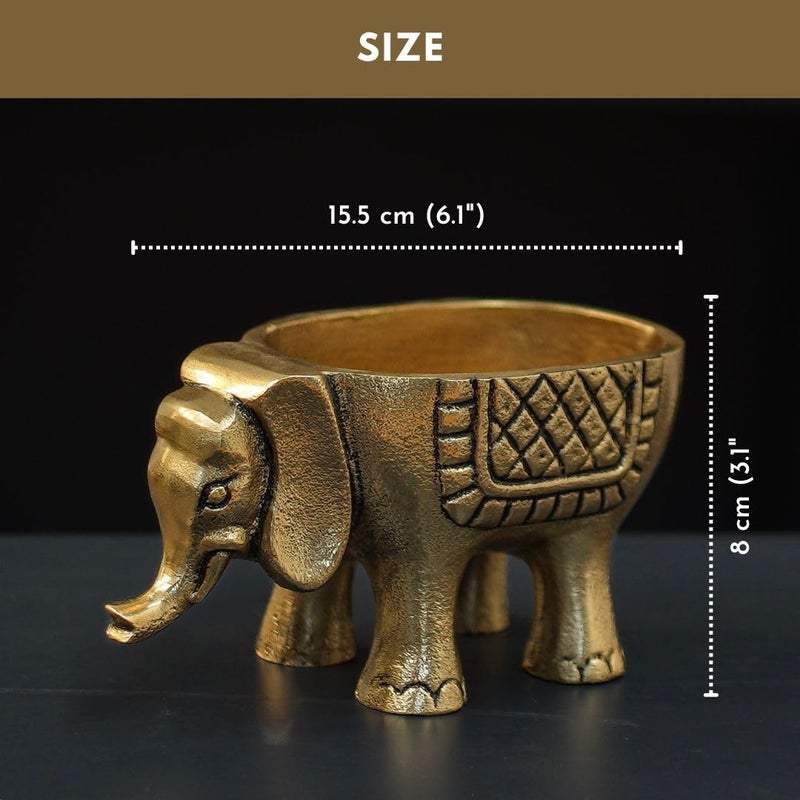 BEHOMA Aluminium Elephant for Good Luck | Statue for Tabletop Living Room Office | Candle Holder Gift Showpiece for Valentine's Day, Birthday (Candles/Plants Etc Not Included, Set of 2, Golden) - Image 4