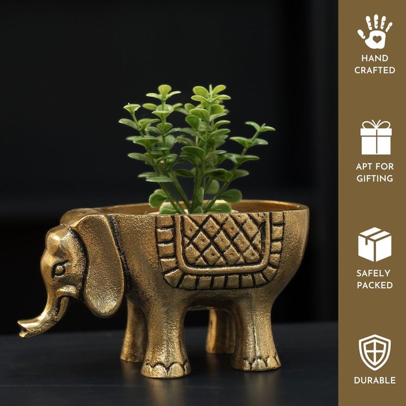 BEHOMA Aluminium Elephant for Good Luck | Statue for Tabletop Living Room Office | Candle Holder Gift Showpiece for Valentine's Day, Birthday (Candles/Plants Etc Not Included, Set of 2, Golden) - Image 2