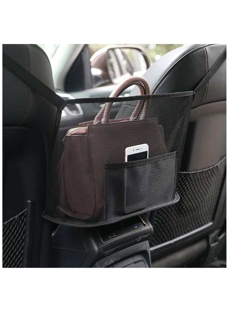 Soofam Car Handbag Holder, Net Pocket Handbag Organizer, Front Seat Storage Car Purse Holder, Driver Storage Pouch Bag Barrier for Car Front Backseat Pet Kids Phone Cup Tissue - Image 1