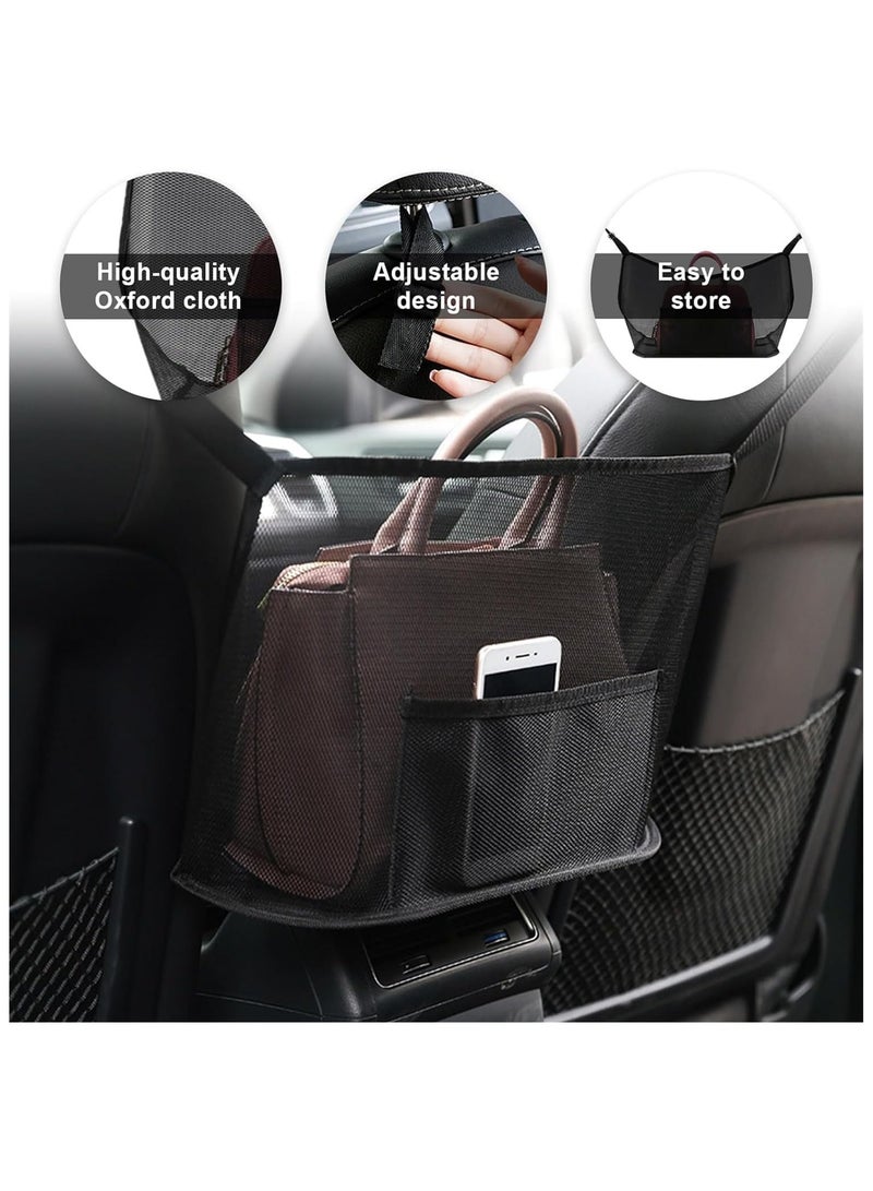Soofam Car Handbag Holder, Net Pocket Handbag Organizer, Front Seat Storage Car Purse Holder, Driver Storage Pouch Bag Barrier for Car Front Backseat Pet Kids Phone Cup Tissue - Image 2