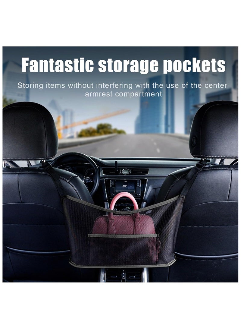 Soofam Car Handbag Holder, Net Pocket Handbag Organizer, Front Seat Storage Car Purse Holder, Driver Storage Pouch Bag Barrier for Car Front Backseat Pet Kids Phone Cup Tissue - Image 3