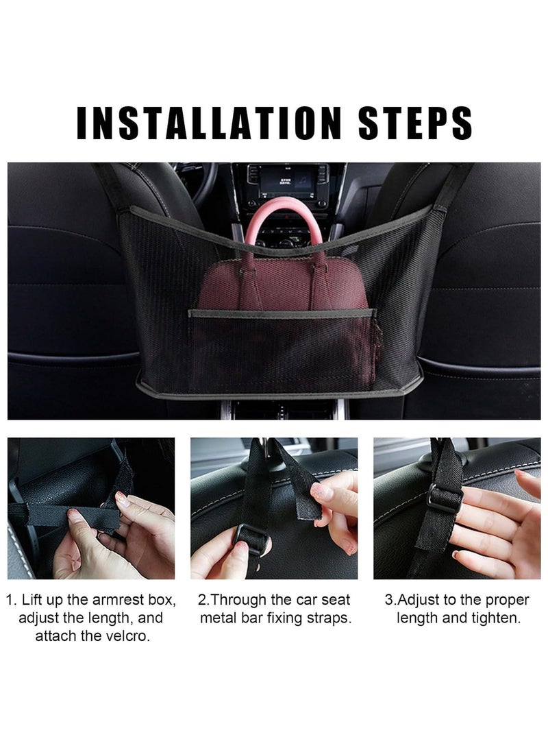 Soofam Car Handbag Holder, Net Pocket Handbag Organizer, Front Seat Storage Car Purse Holder, Driver Storage Pouch Bag Barrier for Car Front Backseat Pet Kids Phone Cup Tissue - Image 4