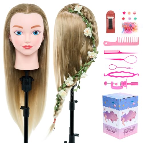 Neverland Beauty & Health 20 Mannequin Head with Hair Cosmetology Manikin Practice Braiding Doll Head for Hair Styling Training Head for Braiding Hairdressing for Kids - Image 3
