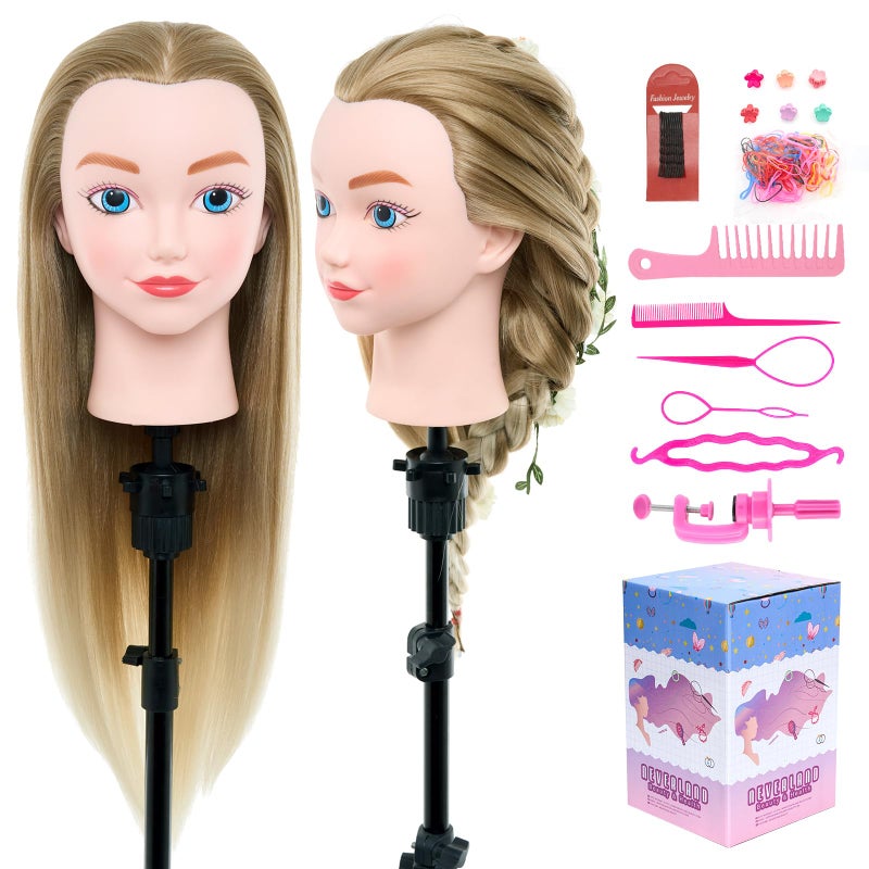 Neverland Beauty & Health 20 Mannequin Head with Hair Cosmetology Manikin Practice Braiding Doll Head for Hair Styling Training Head for Braiding Hairdressing for Kids - Image 2