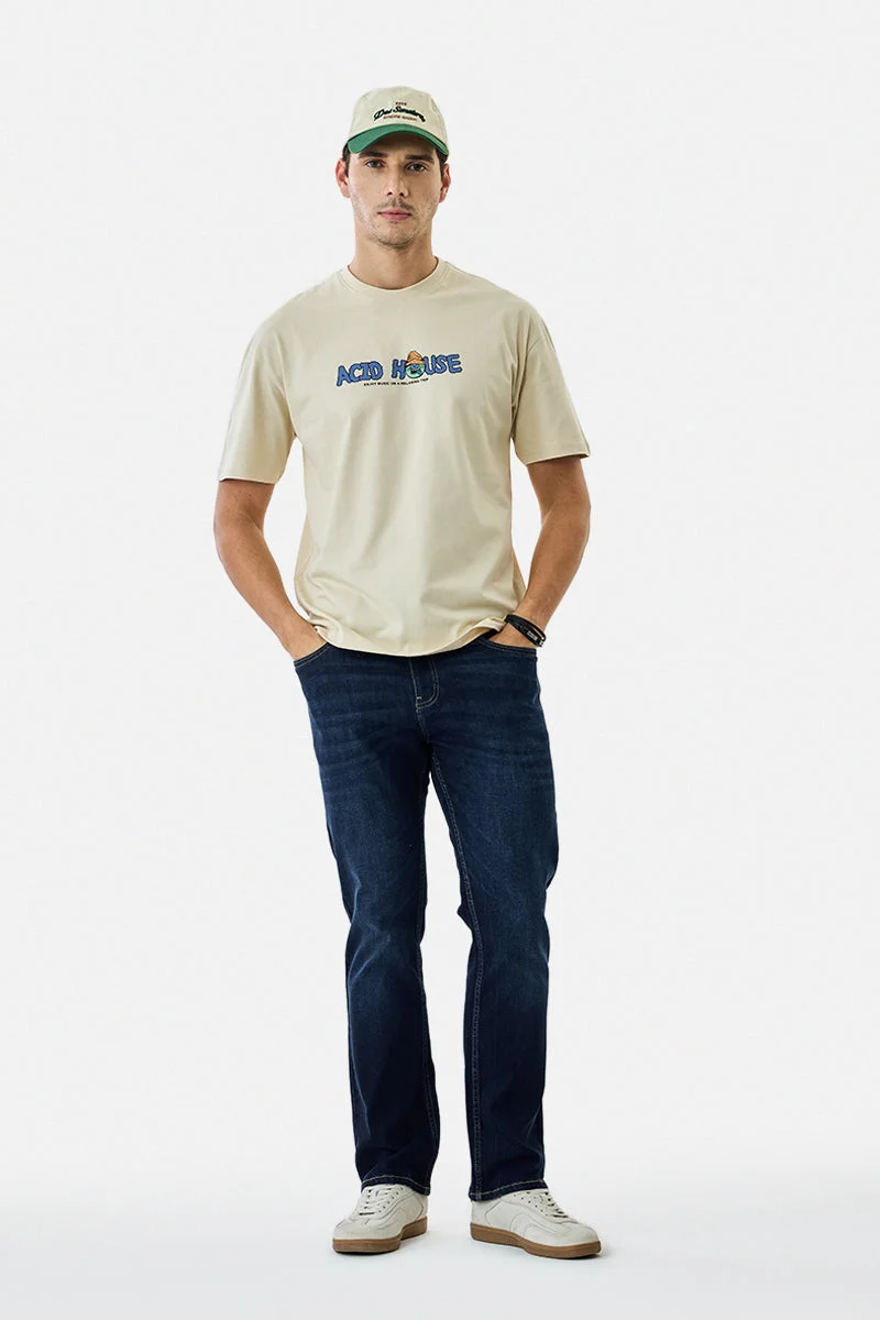 سنيتش تيشيرت قطن % بتصميم أسيد هاوس واسع