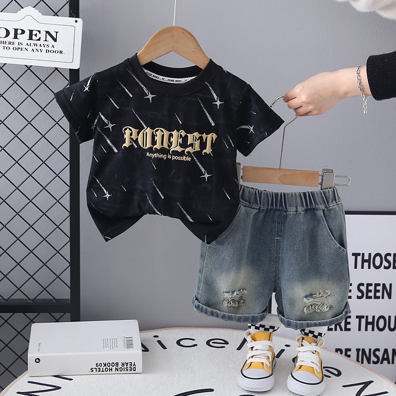 Children'S Creative Tie-Dye Round Neck Breathable Loose Suit Casual Short-Sleeved T-Shirt Two-Piece Set Direct Sale - Image 5