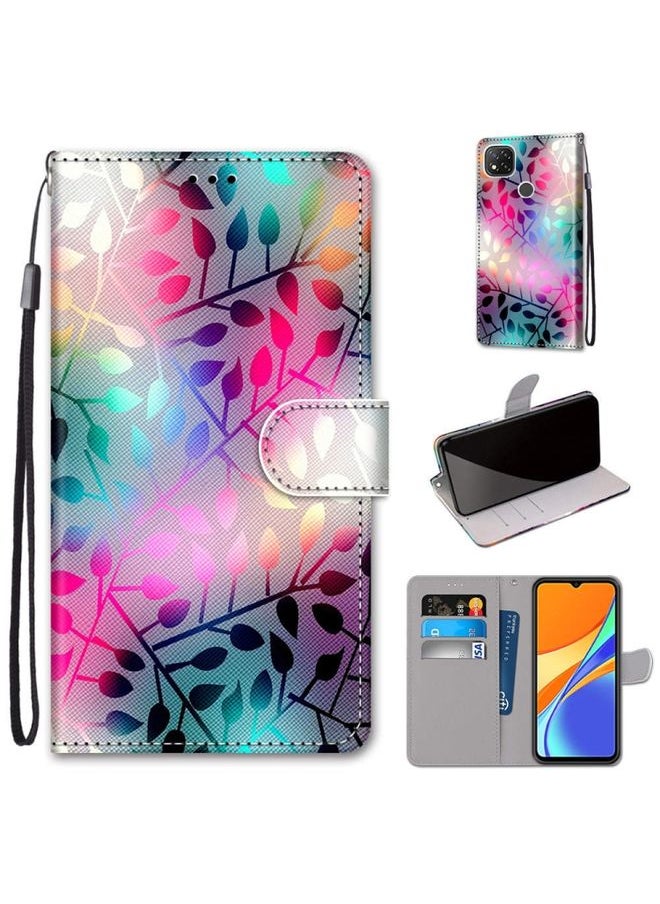 HuHa Case Cover For Xiaomi Redmi 9C Coloured Drawing Cross Texture Horizontal Flip PU Leather Case with Holder & Card Slots & Wallet & Lanyard Translucent Glass 