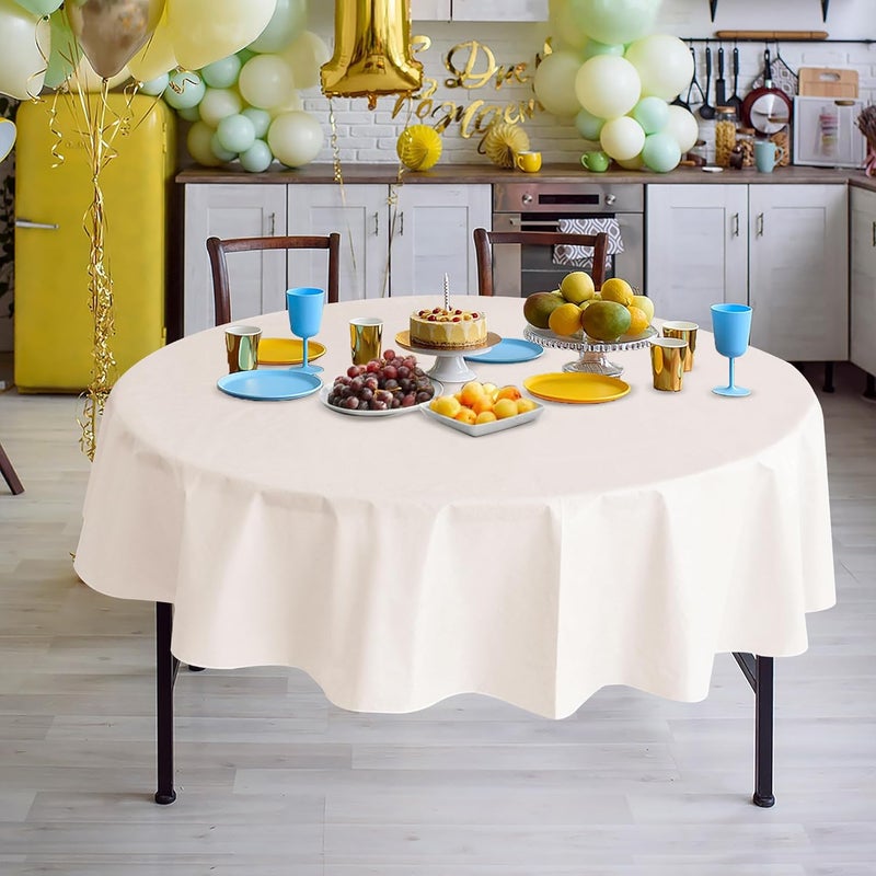 Nasitos 2 Pack 60 Inch Round Tablecloth Beige for 4FT Tables 100% Waterproof Spillproof Wrinkle Free Plastic Disposable Vinyl Table Cloth for BBQ, Party, Fine Dining, Wedding, Communion - Image 4