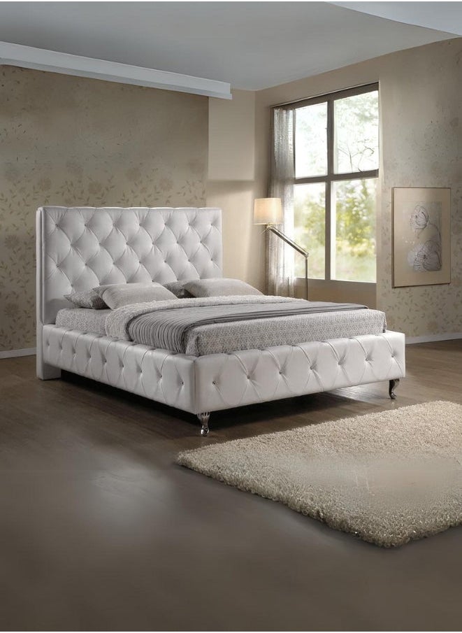Bed and Mattress Zone Diamond Sam Tufted Upholstered Bed 200x200 Super King Size White Color 